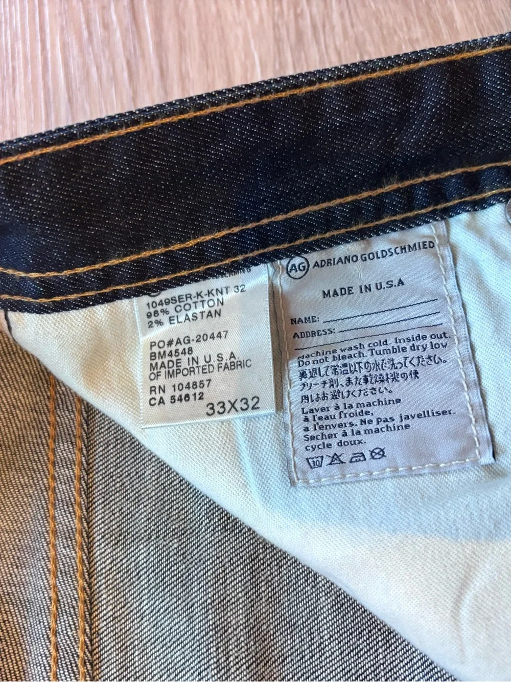 AG Adriano Goldschmied Men’s 34x32* Protege Jeans Dark Wash Raw Denim USA Made
